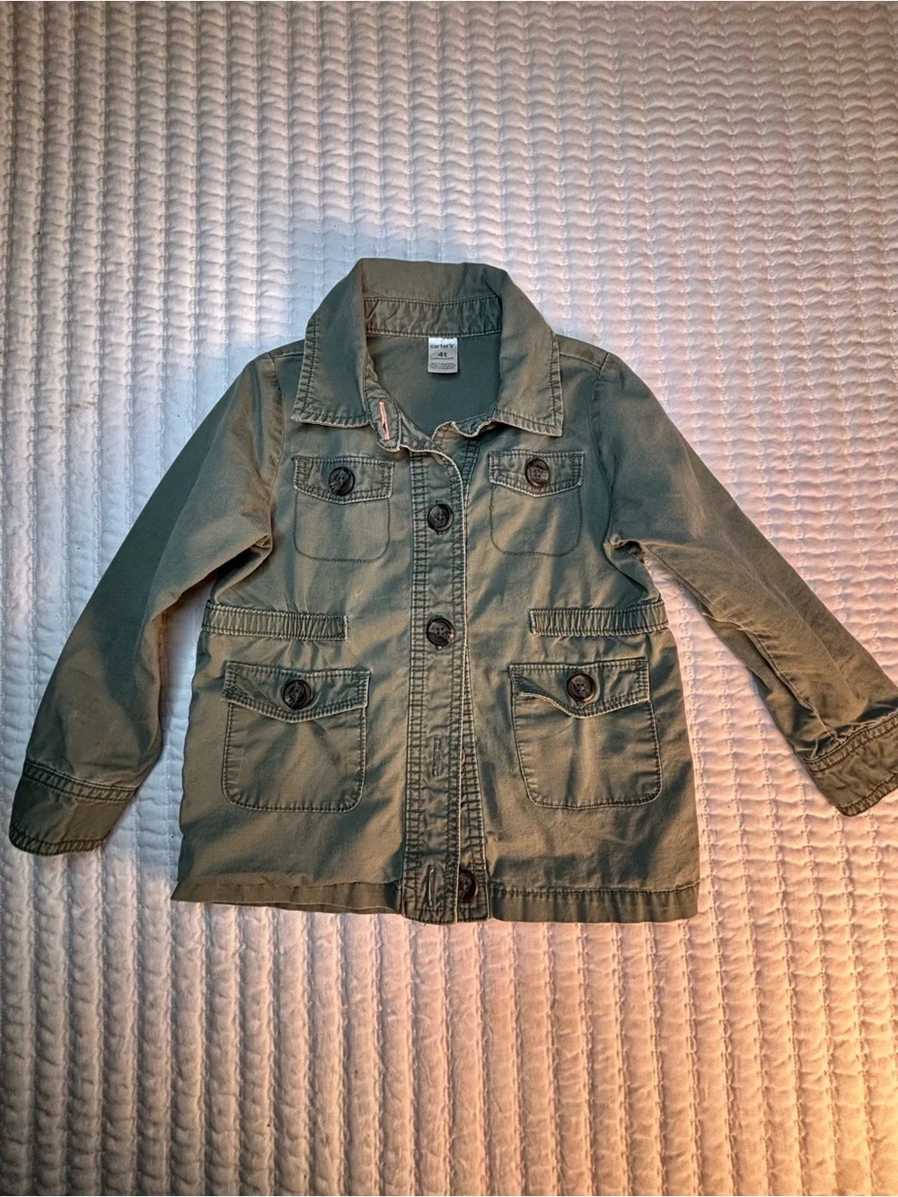 Carter’s Girls 4T Olive Green Utility Safari Jacket Cotton Button Pocket Field
